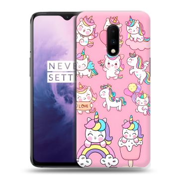 Силиконовый чехол на OnePlus 7 с принтом Единороги и радуга Силиконовый чехол на OnePlus 7 с принтом Единороги и радуга
