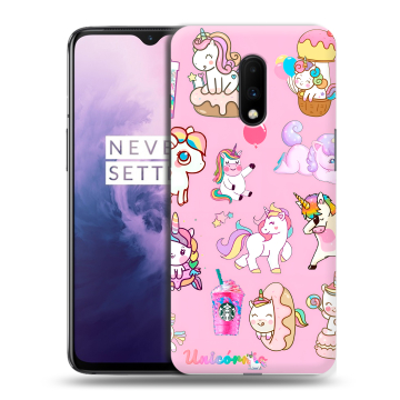 Силиконовый чехол на OnePlus 7 с принтом розовые единороги Силиконовый чехол на OnePlus 7 с принтом розовые единороги