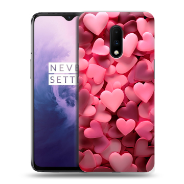 Силиконовый чехол на OnePlus 7 с принтом розовые сердечки Силиконовый чехол на OnePlus 7 с принтом розовые сердечки