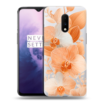 Силиконовый чехол на OnePlus 7 с принтом Бежевые цветы