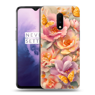 Силиконовый чехол на OnePlus 7 с принтом Цветы и бабочки
