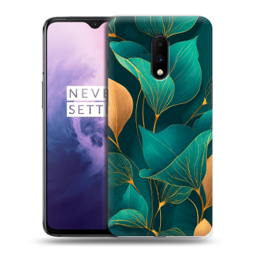 Силиконовый чехол на OnePlus 7 с принтом Листья и золото