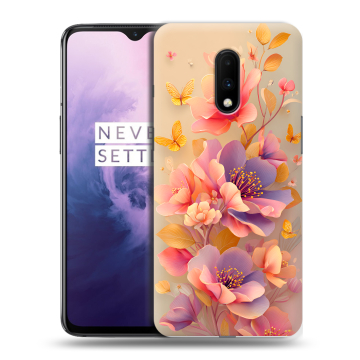 Силиконовый чехол на OnePlus 7 с принтом Цветы и бабочки