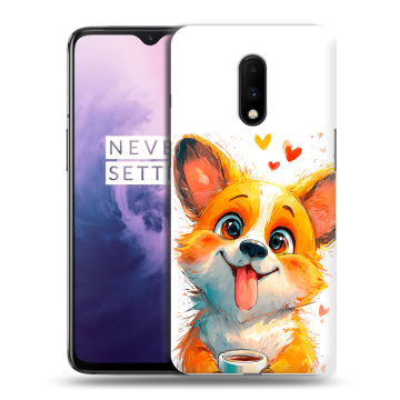 Силиконовый чехол на OnePlus 7 с принтом корги