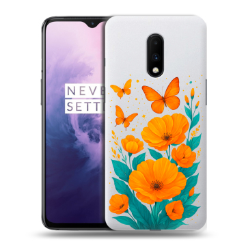 Силиконовый чехол на OnePlus 7 с принтом цветы бабочки