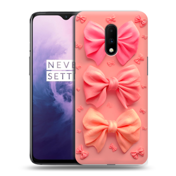 Силиконовый чехол на OnePlus 7 с принтом Розовые бантики