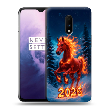 Силиконовый чехол на OnePlus 7 с принтом Новый год коня