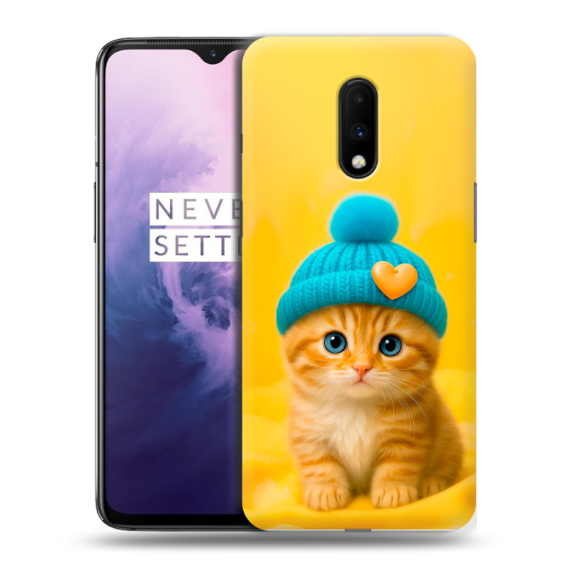 Силиконовый чехол на OnePlus 7 с принтом Котенок в шапке Силиконовый чехол на OnePlus 7 с принтом Котенок в шапке