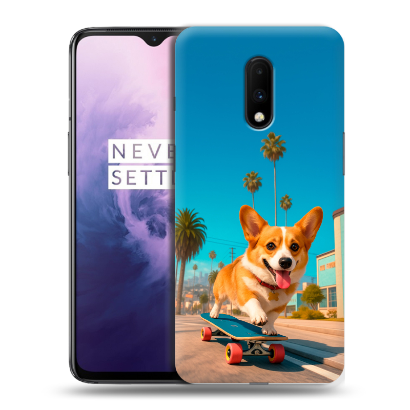 Силиконовый чехол на OnePlus 7 с принтом Корги на скейте Силиконовый чехол на OnePlus 7 с принтом Корги на скейте
