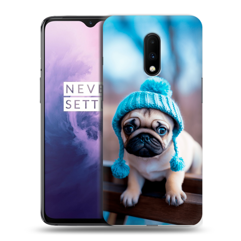 Пластиковый чехол на OnePlus 7 с принтом Мопс в шапке Пластиковый чехол на OnePlus 7 с принтом Мопс в шапке