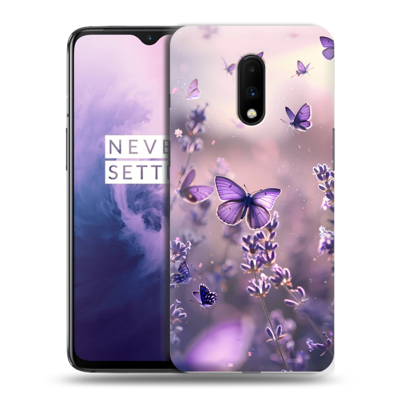 Силиконовый чехол на OnePlus 7 с принтом бабочки и лаванда Силиконовый чехол на OnePlus 7 с принтом бабочки и лаванда