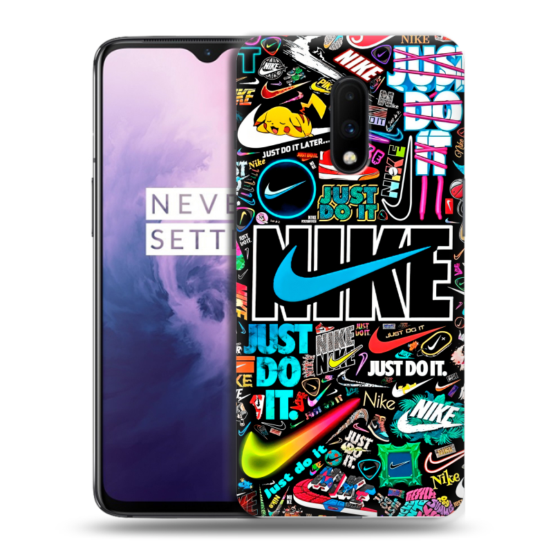 Силиконовый чехол на OnePlus 7 с принтом найк nike черный Силиконовый чехол на OnePlus 7 с принтом найк nike черный