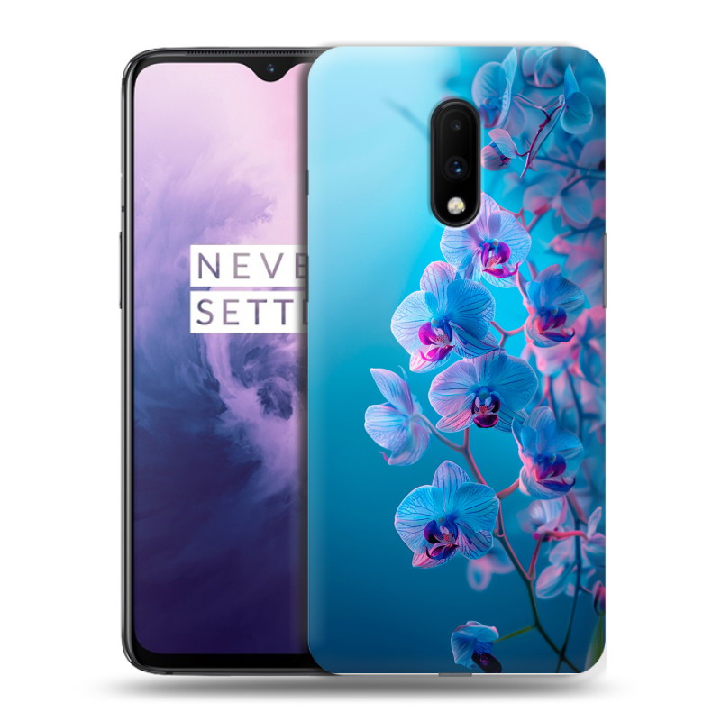 Силиконовый чехол на OnePlus 7 с принтом голубые орхидеи Силиконовый чехол на OnePlus 7 с принтом голубые орхидеи