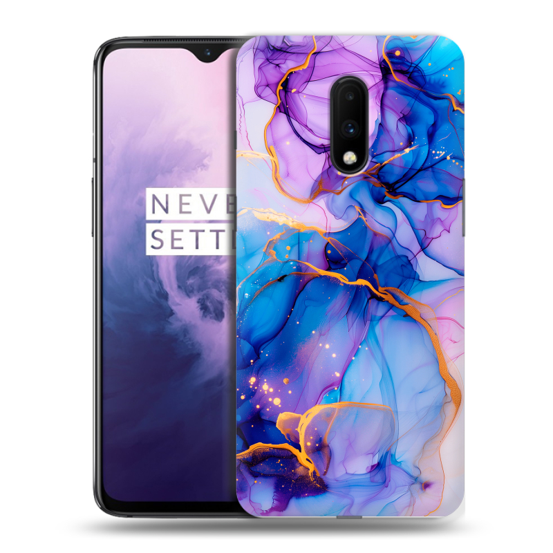 Пластиковый чехол на OnePlus 7 с принтом синий мрамор Пластиковый чехол на OnePlus 7 с принтом синий мрамор