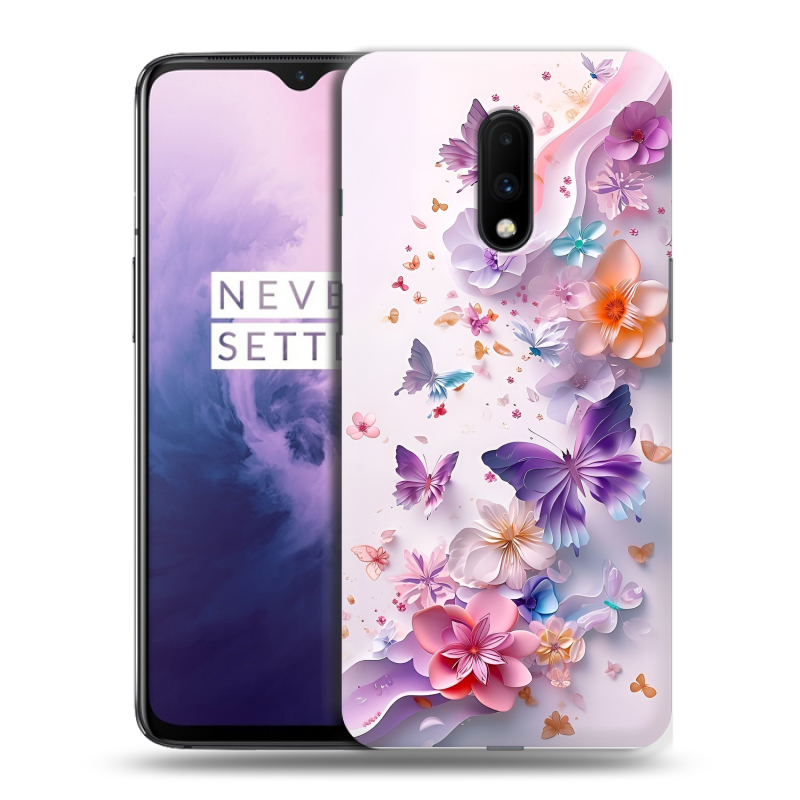 Пластиковый чехол на OnePlus 7 с принтом цветы бабочки Пластиковый чехол на OnePlus 7 с принтом цветы бабочки