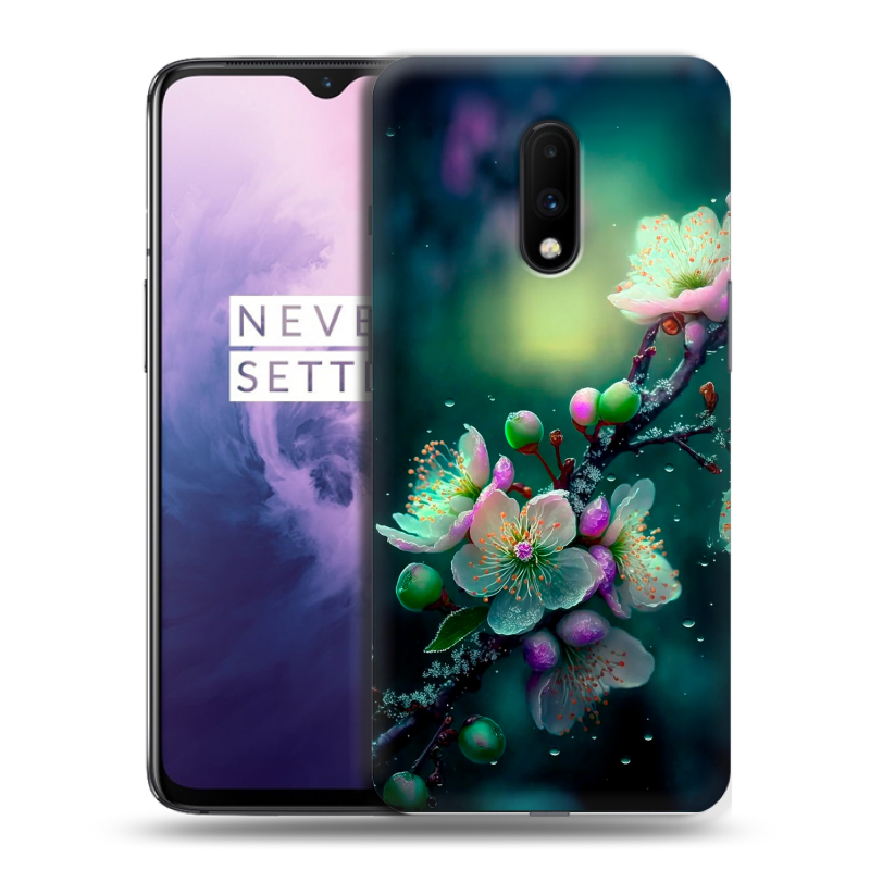 Силиконовый чехол на OnePlus 7 с принтом Цветы и мрамор Силиконовый чехол на OnePlus 7 с принтом Цветы и мрамор