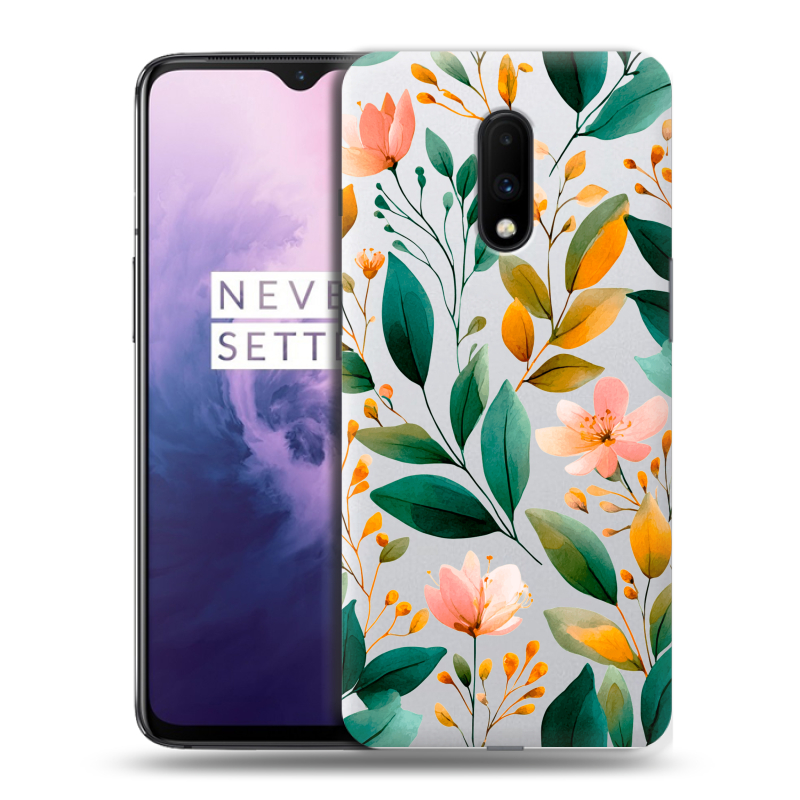 Пластиковый чехол на OnePlus 7 с принтом Цветы паттерн Пластиковый чехол на OnePlus 7 с принтом Цветы паттерн