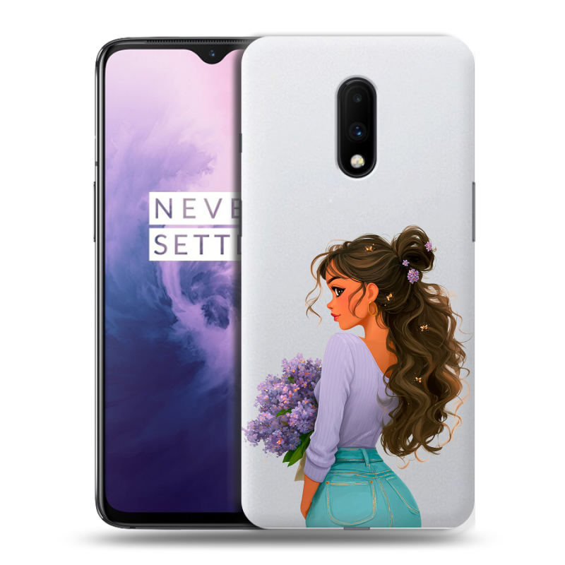 Пластиковый чехол на OnePlus 7 с принтом девушка цветы Пластиковый чехол на OnePlus 7 с принтом девушка цветы