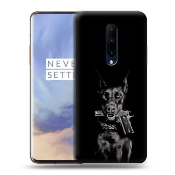 Силиконовый чехол на OnePlus 7 Pro с принтом Доберман и пистолет