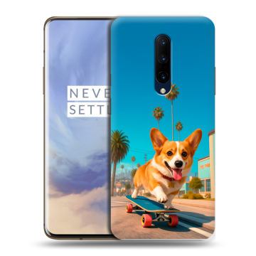 Силиконовый чехол на OnePlus 7 Pro с принтом Корги на скейте