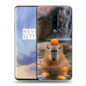 Силиконовый чехол на OnePlus 7 Pro с принтом Капибара с апельсином Силиконовый чехол на OnePlus 7 Pro с принтом Капибара с апельсином