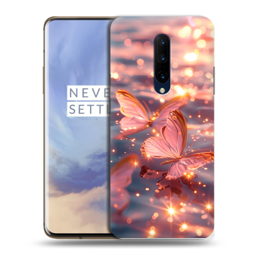 Силиконовый чехол на OnePlus 7 Pro с принтом бабочки розовые Силиконовый чехол на OnePlus 7 Pro с принтом бабочки розовые