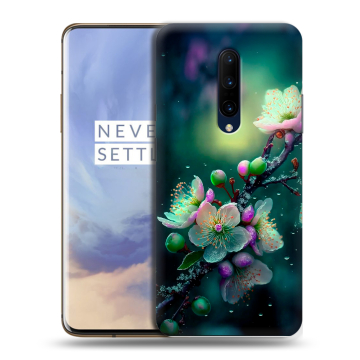 Силиконовый чехол на OnePlus 7 Pro с принтом Цветы и мрамор