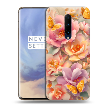 Силиконовый чехол на OnePlus 7 Pro с принтом Цветы и бабочки