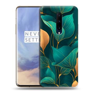 Силиконовый чехол на OnePlus 7 Pro с принтом Листья и золото