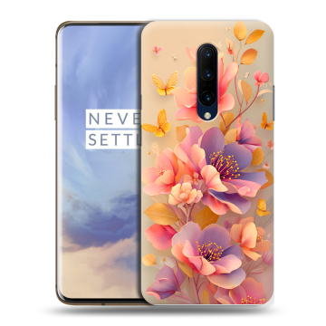 Силиконовый чехол на OnePlus 7 Pro с принтом Цветы и бабочки