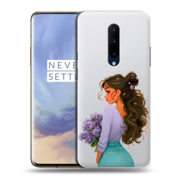 Силиконовый чехол на OnePlus 7 Pro с принтом девушка цветы