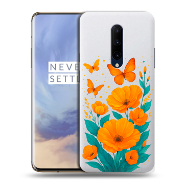 Силиконовый чехол на OnePlus 7 Pro с принтом цветы бабочки