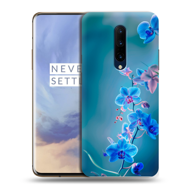 Силиконовый противоударный чехол на OnePlus 7 Pro с принтом Голубые цветы Силиконовый противоударный чехол на OnePlus 7 Pro с принтом Голубые цветы
