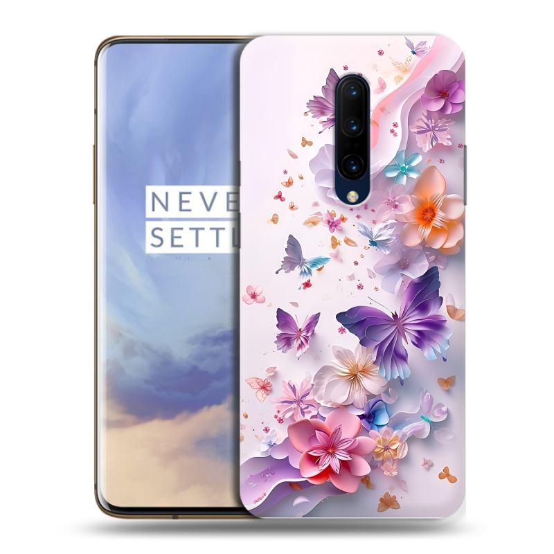 Силиконовый противоударный чехол на OnePlus 7 Pro с принтом цветы бабочки Силиконовый противоударный чехол на OnePlus 7 Pro с принтом цветы бабочки