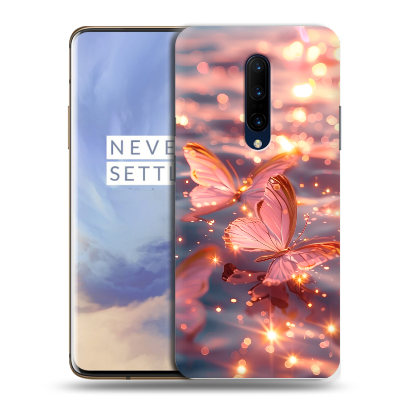 Силиконовый противоударный чехол на OnePlus 7 Pro с принтом бабочки розовые Силиконовый противоударный чехол на OnePlus 7 Pro с принтом бабочки розовые