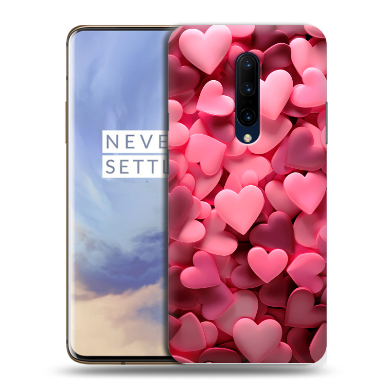 Пластиковый чехол на OnePlus 7 Pro с принтом розовые сердечки Пластиковый чехол на OnePlus 7 Pro с принтом розовые сердечки