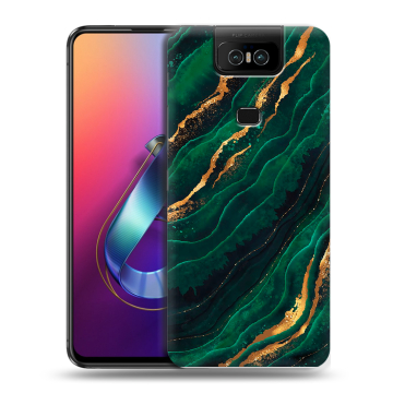 Пластиковый чехол на ASUS ZenFone 6 ZS630KL с принтом Мрамор зеленое золото