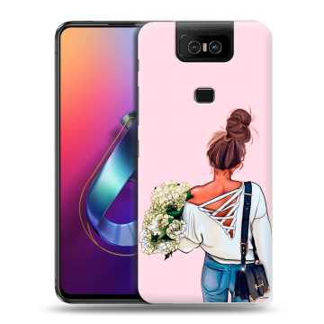 Пластиковый чехол на ASUS ZenFone 6 ZS630KL с принтом Девушка и букет