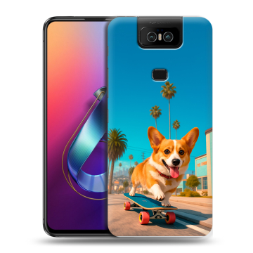 Пластиковый чехол на ASUS ZenFone 6 ZS630KL с принтом Корги на скейте Пластиковый чехол на ASUS ZenFone 6 ZS630KL с принтом Корги на скейте