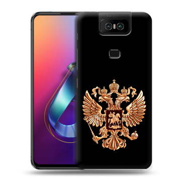 Пластиковый чехол на ASUS ZenFone 6 ZS630KL с принтом Герб России золотой