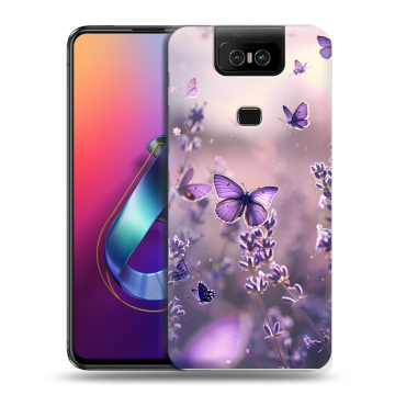 Пластиковый чехол на ASUS ZenFone 6 ZS630KL с принтом бабочки и лаванда Пластиковый чехол на ASUS ZenFone 6 ZS630KL с принтом бабочки и лаванда