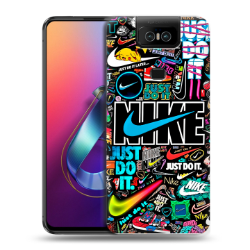 Пластиковый чехол на ASUS ZenFone 6 ZS630KL с принтом найк nike черный