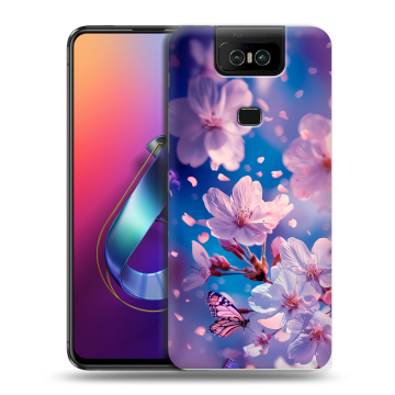 Пластиковый чехол на ASUS ZenFone 6 ZS630KL с принтом цветы бабочки Пластиковый чехол на ASUS ZenFone 6 ZS630KL с принтом цветы бабочки