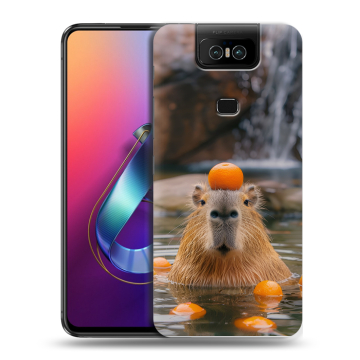 Пластиковый чехол на ASUS ZenFone 6 ZS630KL с принтом Капибара с апельсином Пластиковый чехол на ASUS ZenFone 6 ZS630KL с принтом Капибара с апельсином