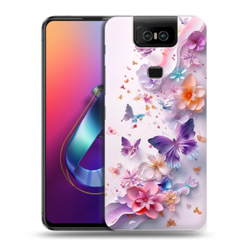 Пластиковый чехол на ASUS ZenFone 6 ZS630KL с принтом цветы бабочки Пластиковый чехол на ASUS ZenFone 6 ZS630KL с принтом цветы бабочки