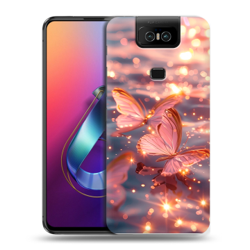 Пластиковый чехол на ASUS ZenFone 6 ZS630KL с принтом бабочки розовые Пластиковый чехол на ASUS ZenFone 6 ZS630KL с принтом бабочки розовые