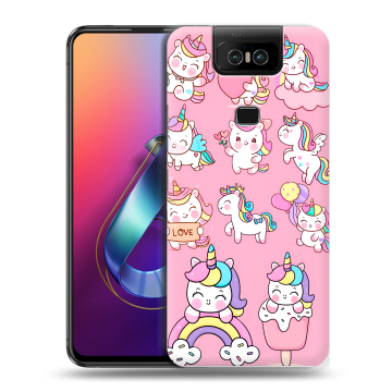 Пластиковый чехол на ASUS ZenFone 6 ZS630KL с принтом Единороги и радуга Пластиковый чехол на ASUS ZenFone 6 ZS630KL с принтом Единороги и радуга