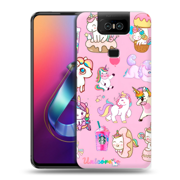 Пластиковый чехол на ASUS ZenFone 6 ZS630KL с принтом розовые единороги Пластиковый чехол на ASUS ZenFone 6 ZS630KL с принтом розовые единороги