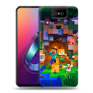 Пластиковый чехол на ASUS ZenFone 6 ZS630KL с принтом Майнкрафт Minecraft