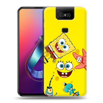 Пластиковый чехол на ASUS ZenFone 6 ZS630KL с принтом Спанч боб Спанчбоб Пластиковый чехол на ASUS ZenFone 6 ZS630KL с принтом Спанч боб Спанчбоб